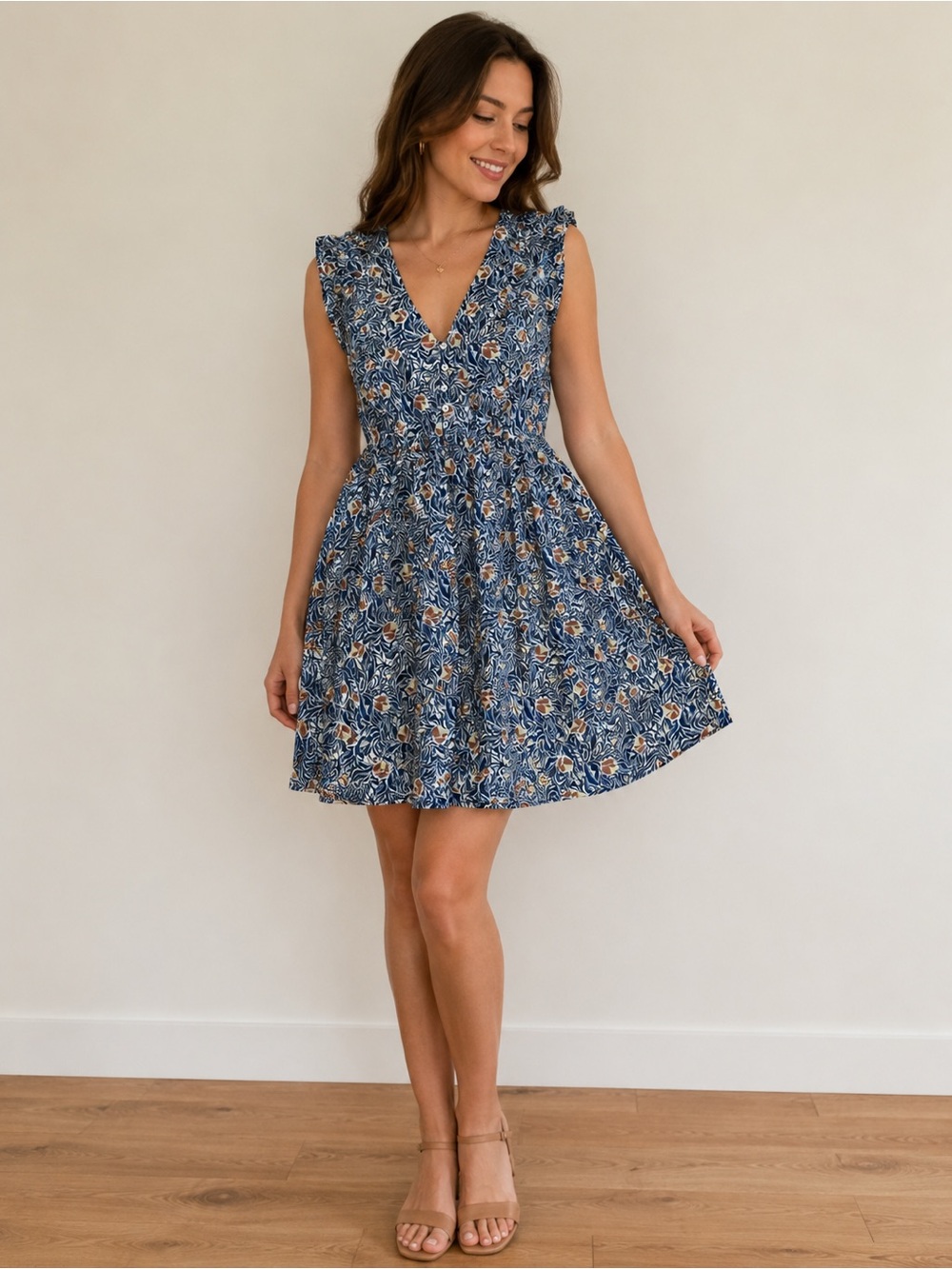 The Korner Blue and Orange Ruffle Dress